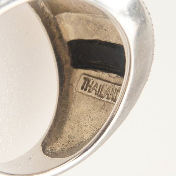 Sterling Silver Marcasite Onyx Mother of Pearl Statement Ring Size 7 - Picture 8 of 14